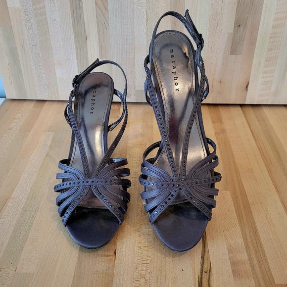 Metaphor Grey Rhinestone Strappy Evening Sandals. Size 9.5 - Picture 3 of 9